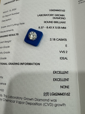 comprar 2.18CT E VVS1 ID EX CVD Diamante sintético redondo de corte brillante online manufacture