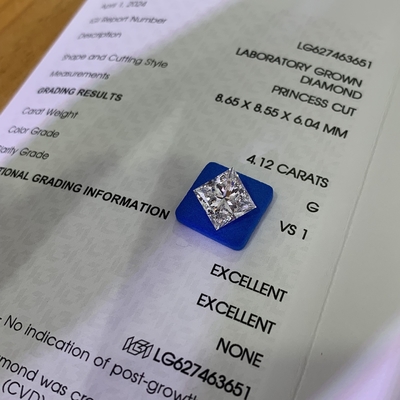 comprar 4.12CT G VS1 2EX CVD Laboratorio creado de la princesa cortar diamante para la fabricación de joyas online manufacture