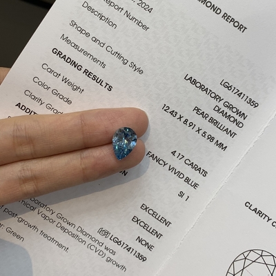 comprar Fancy VIVID BLUE Pear Cut Lab Diamantes cultivados de 4,17 quilates SI1 OEM ODM online manufacture