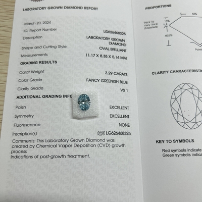 comprar 3.29ct Diamante crecido en laboratorio corte oval CVD azul verdoso VS1 2EX N online manufacture