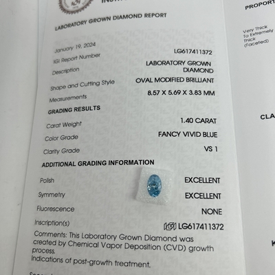comprar 1.4ct Diamante hecho en laboratorio Corte oval CVD azul vivo VS1 2EX N Certificado IGI online manufacture