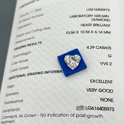comprar 4.29ct Diamante cultivado en el laboratorio Corte cardíaco CVD G Color VVS2 2EX N IGI online manufacture