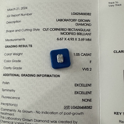 comprar HYF 2.06ct Diamante de corte radiante crecido en laboratorio VVS2 Claridad F Color online manufacture