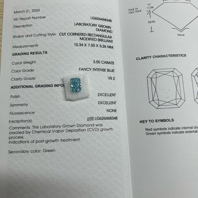 comprar 3.55ct VS2 Diamante azul sintético Diamante cultivado en laboratorio HPHT Fancy Vivid Blue online manufacture