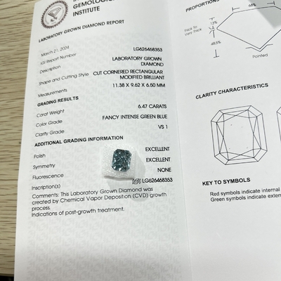 comprar VS1 6.47ct Diamante azul hecho en laboratorio Forma radiante HPHT Diamante de laboratorio azul intenso online manufacture