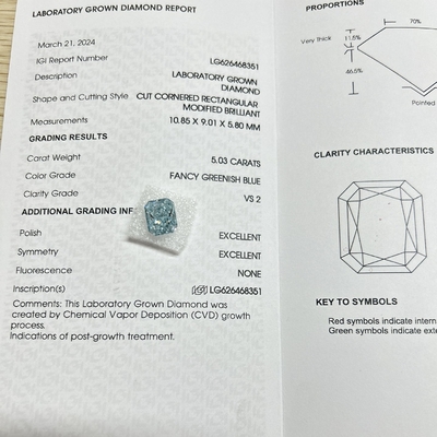 comprar VS2 Diamante cultivado en laboratorio Corte radiante Azul Nuance Diamante de laboratorio 5.03 quilates online manufacture