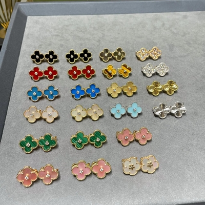 comprar 18k Orecillos de oro sólido Agate Joyería réplica Joyería VAN Orecillos de trébol de cuatro hojas online manufacture