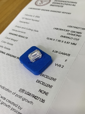 5.09CT sintético F VVS2 2EX CVD Lab Creado Diamante Esmeralda Corte