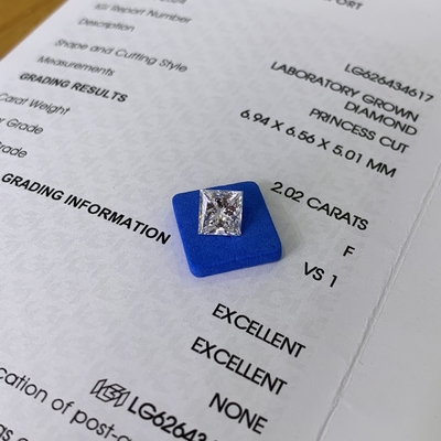 2.02 Carat F VS1 2EX CVD Princess Cut Lab Diamante OEM ODM