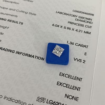 1.36CT E VVS2 2EX CVD Princess Cut Lab Diamante cultivado con certificación IGI