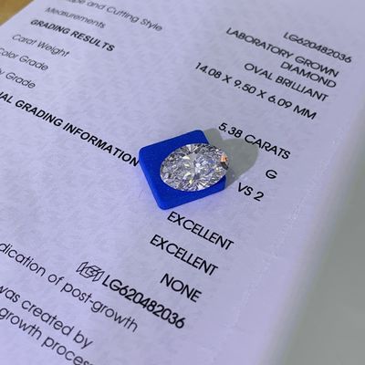 5.38ct Diamante de brillo crecido Corte oval G VS2 2EX N IGI LG620482036
