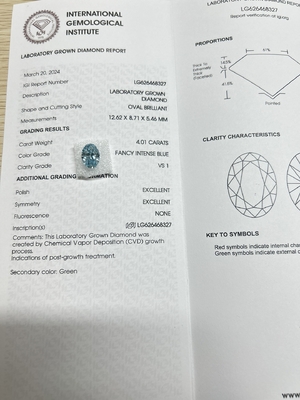 Azul 4.01ct VS1 CVD Laboratorio creado Diamantes Diamantes artificiales para la fabricación de joyas