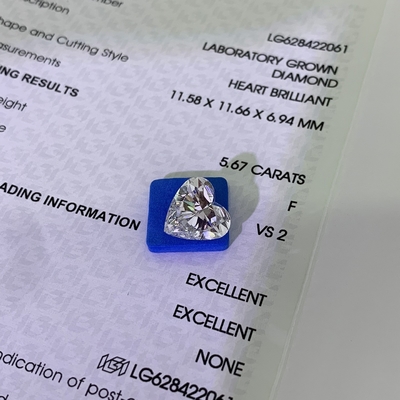 Diamante sintético de 5,67 quilates producido en laboratorio VS2 Claridad F Color