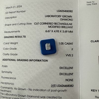 HYF 2.06ct Diamante de corte radiante crecido en laboratorio VVS2 Claridad F Color