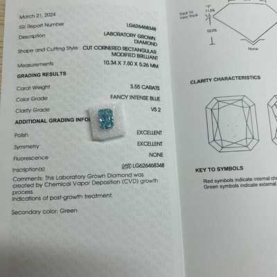3.55ct VS2 Diamante azul sintético Diamante cultivado en laboratorio HPHT Fancy Vivid Blue