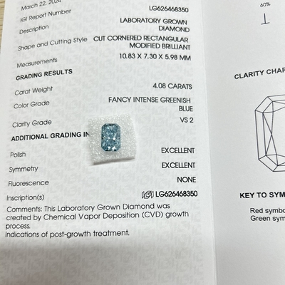 4.08ct Laboratorio azul Diamante radiante corte CVD azul verdoso de lujo VS1 2EX N IGI