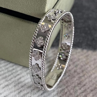 VAN PerleE Brazalete de tréboles dulces 18k de oro sólido de ágata Brazalete de brazalete