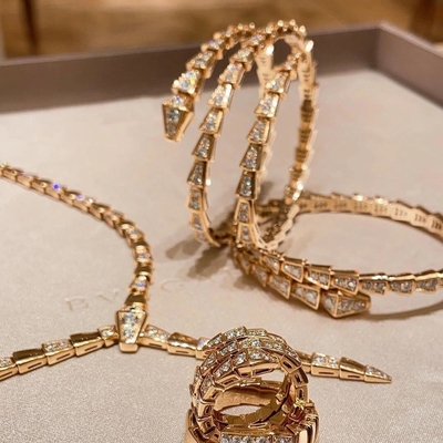 18k Oro macizo Brazalete de serpiente Diamante natural Replica Joyería Brazalete SERPENTI